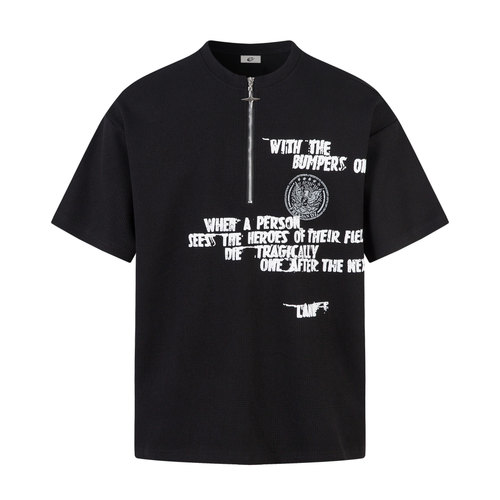 Madxmarx Zip Neck Graphic Tee - M / Black