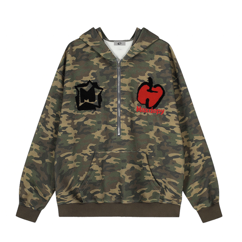 Madxmarx Camo-Chenille-Aufnäher Half-Zip-Hoodie - M / Tarnmuster