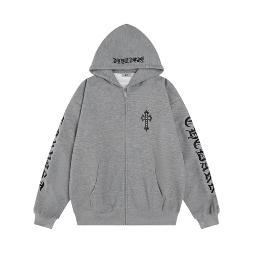 Madxmarx Gothic Script Zip Hoodie - M / Grey