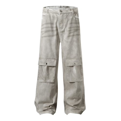Madxmarx Gewaschene Utility-Cargohose mit weitem Bein - S / Grau