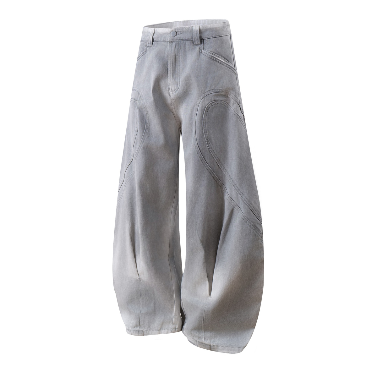 Madxmarx Washed Curved-Panel Balloon Wide-Leg Jeans