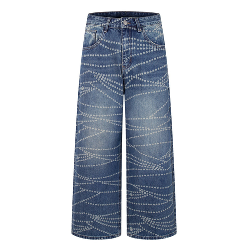 Madxmarx Dot-Pattern Wide-Leg Denim Pants - XS / Blue