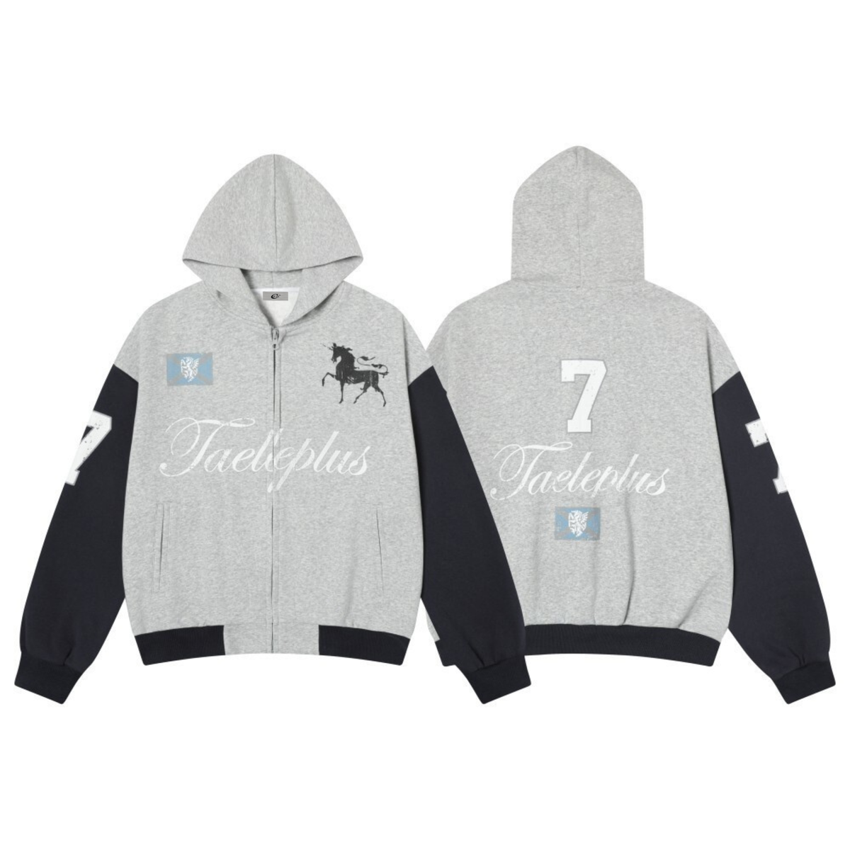 Madxmarx Contrast Sleeve Graphic Zip-Up Hoodie