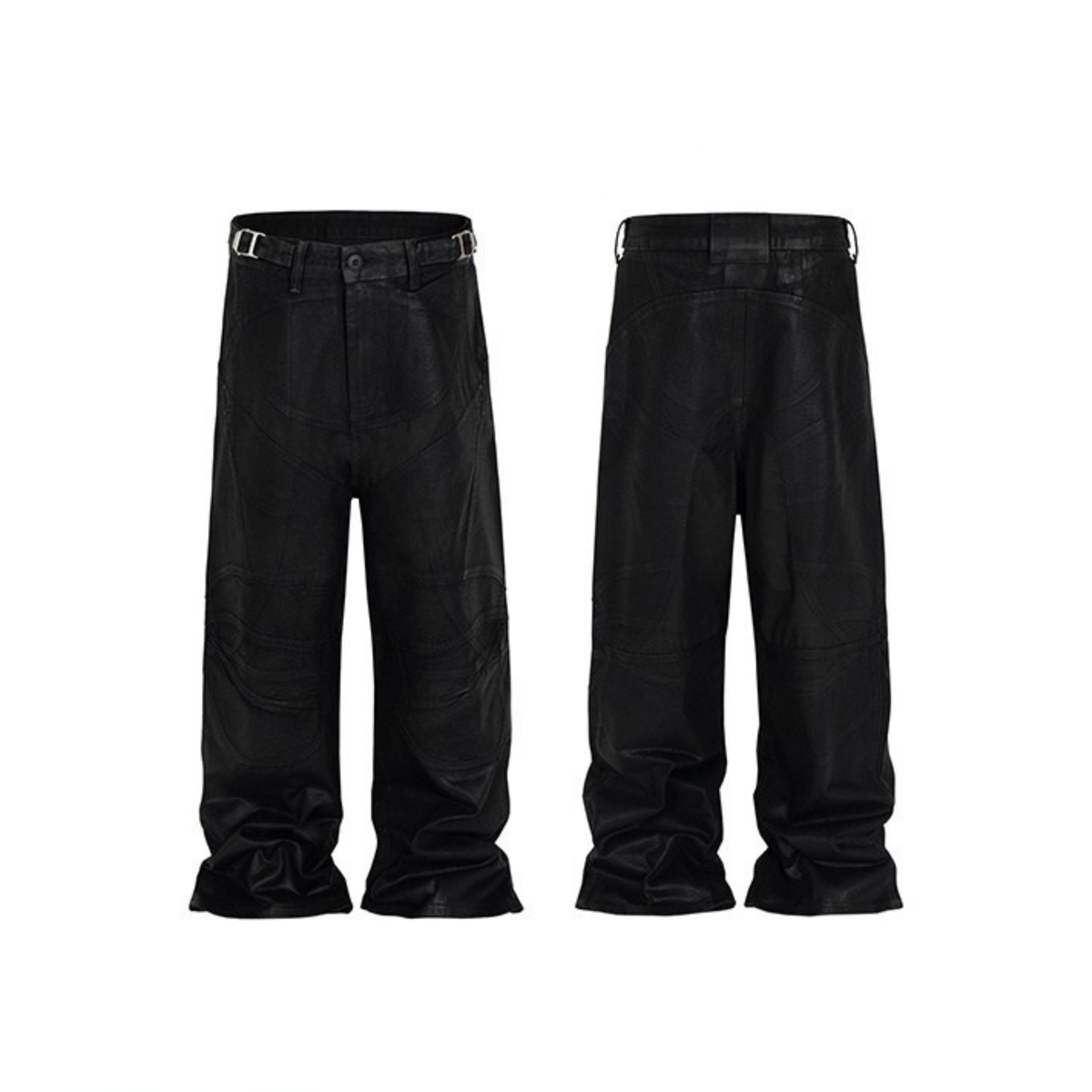 Pantalon en jean et cuir à surpiqûres incurvées Madxmarx