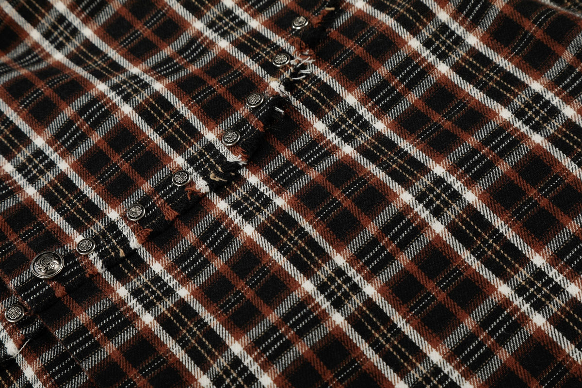 Madxmarx “Distressed Plaid Short Sleeve Shirt”