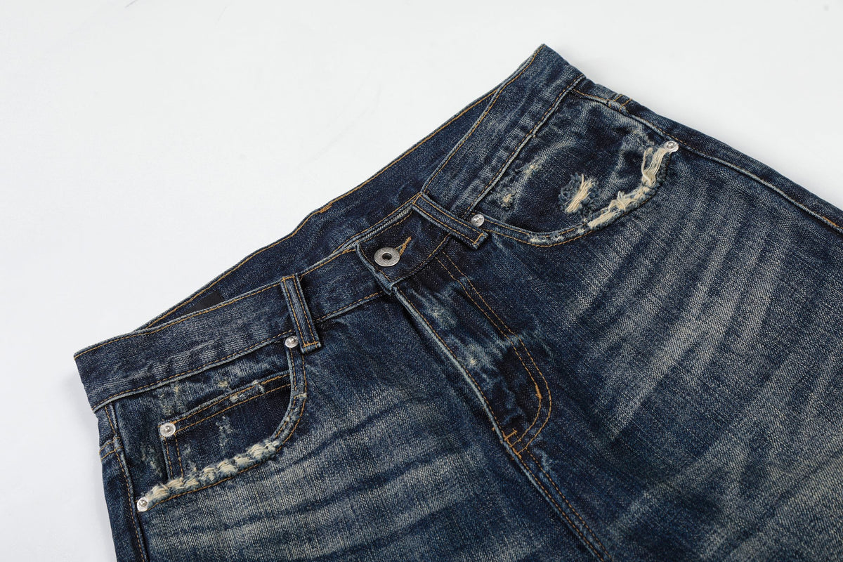 Madxmarx Distressed Dark Wash Wide-Leg Jeans