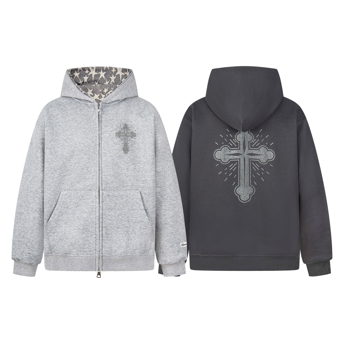 Madxmarx Rhinestone Cross Zip Hoodie
