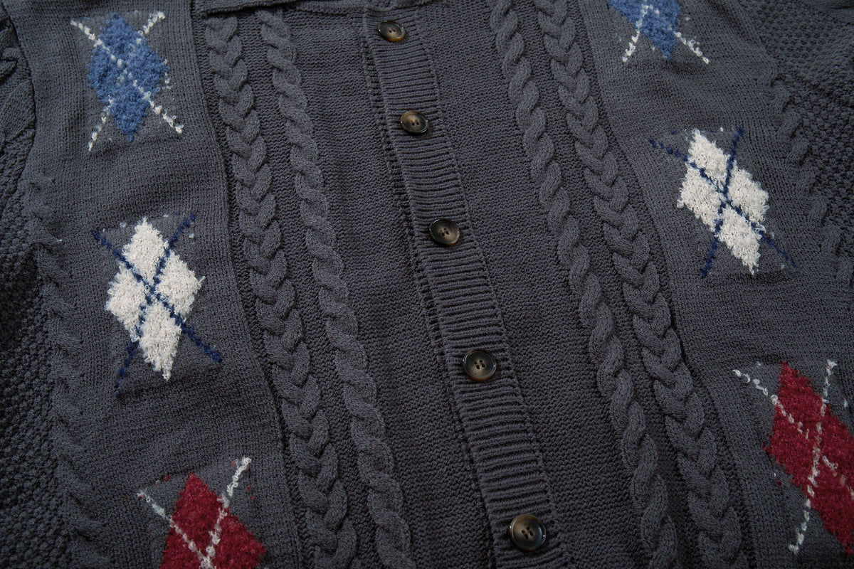 Madxmarx Argyle Cable Knit Cardigan
