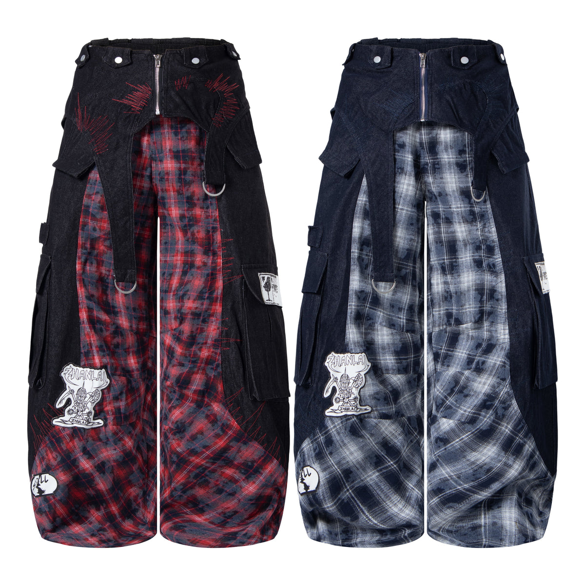 Madxmarx Layered Plaid Panel Wide-Leg Pants