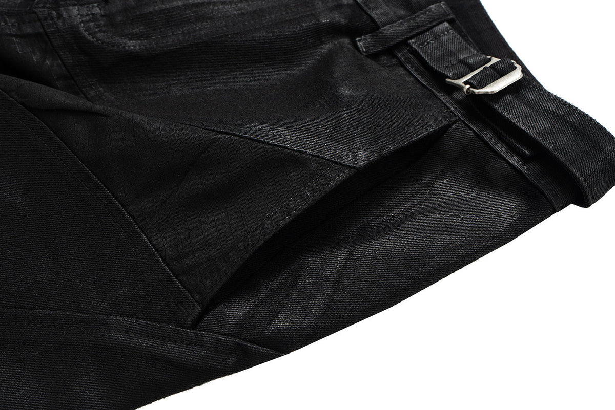 Pantalon en jean et cuir à surpiqûres incurvées Madxmarx
