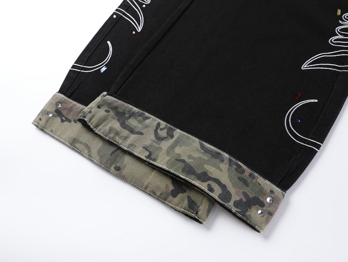 Madxmarx Camo Trim Wide-Leg Jeans