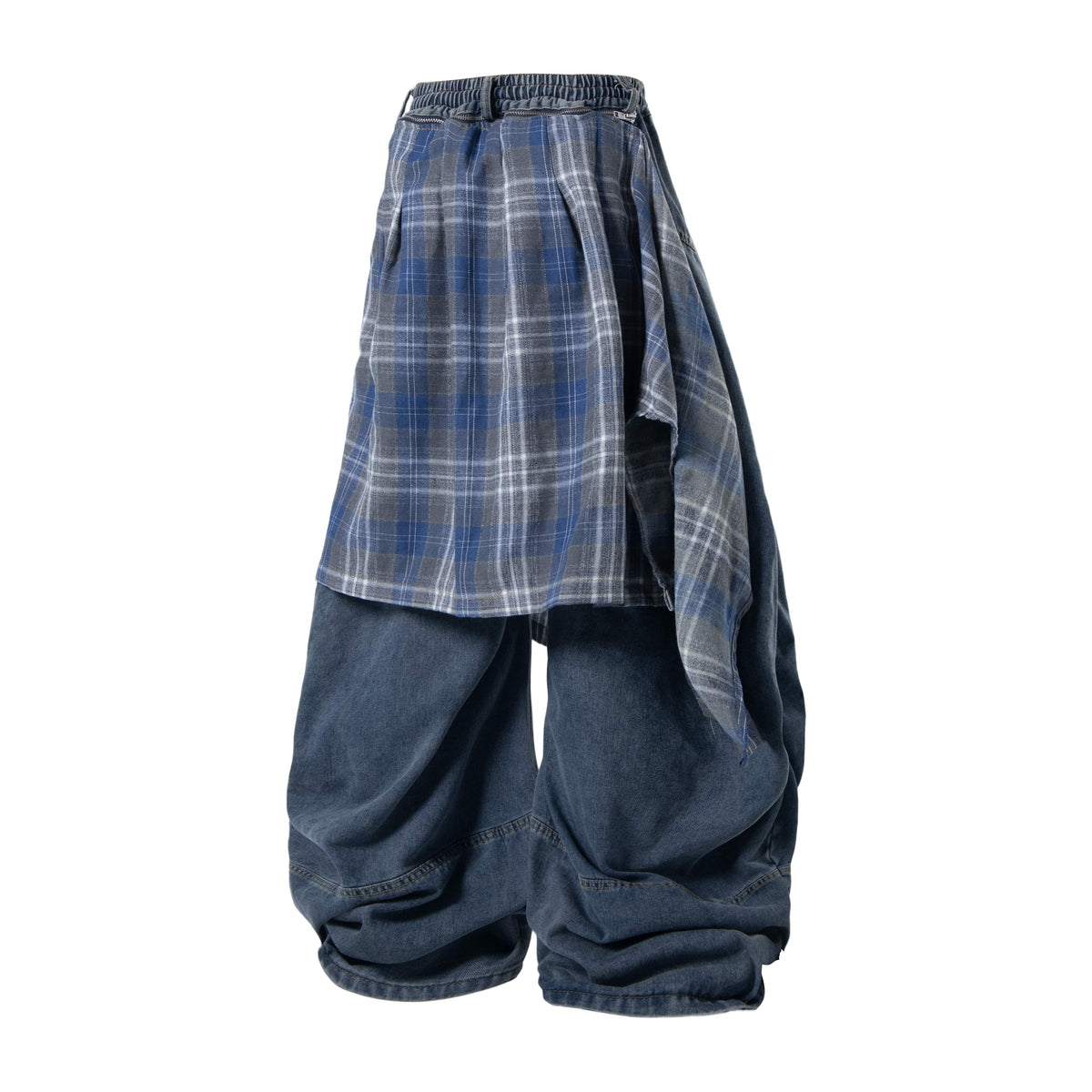 Madxmarx Layered Plaid Baggy Jeans
