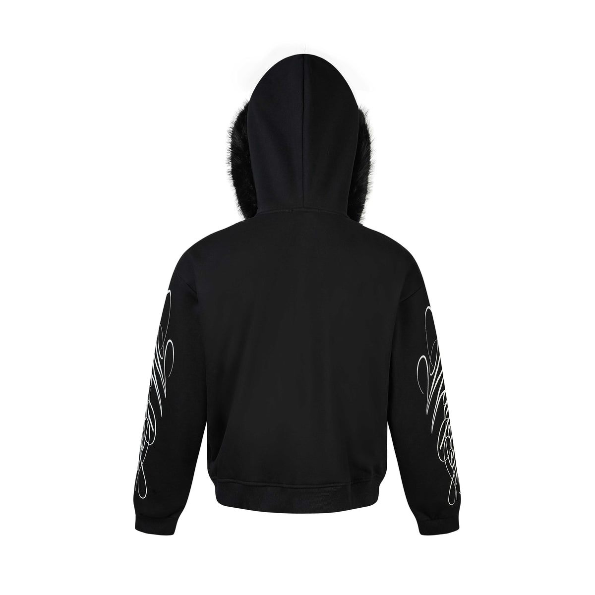 Madxmarx Faux Fur Hood Graphic Zip-Up Hoodie