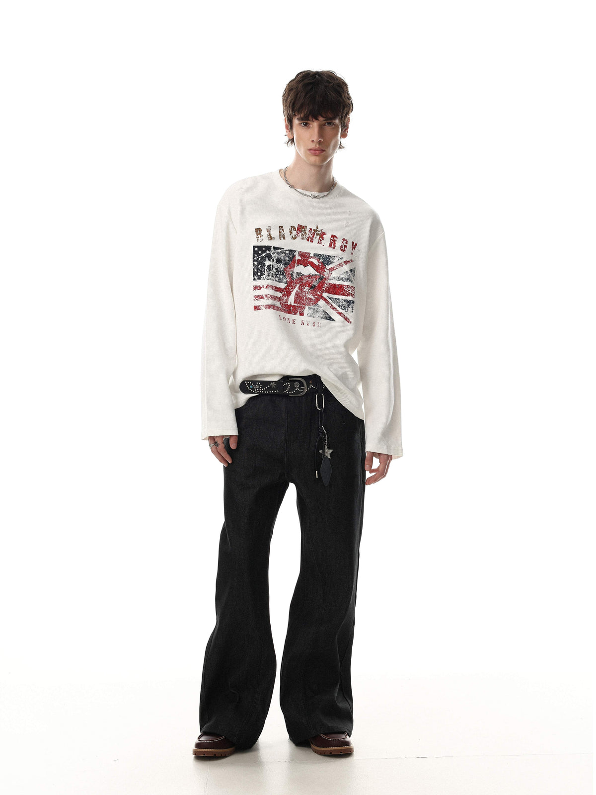 Madxmarx Vintage Graphic Waffle Long Sleeve Tee