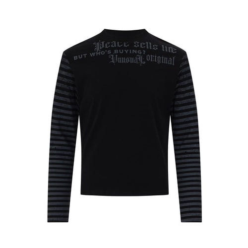 Madxmarx Striped Sleeve Gothic Graphic Long Sleeve Tee - S / Black