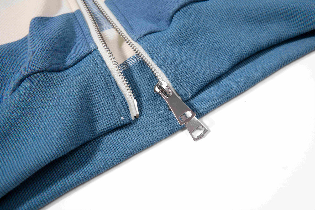 Madxmarx Striped Patchwork Graphic Zip-Up Hoodie