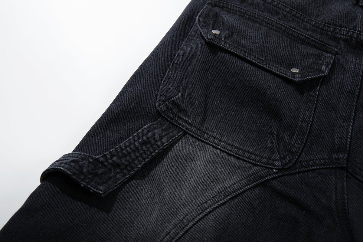 Calça Jeans Wide-Leg Preta Canelada Desfiada Madxmarx