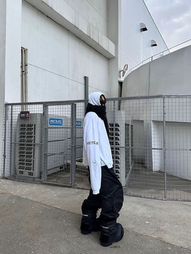 Pantalon en jean et cuir à surpiqûres incurvées Madxmarx