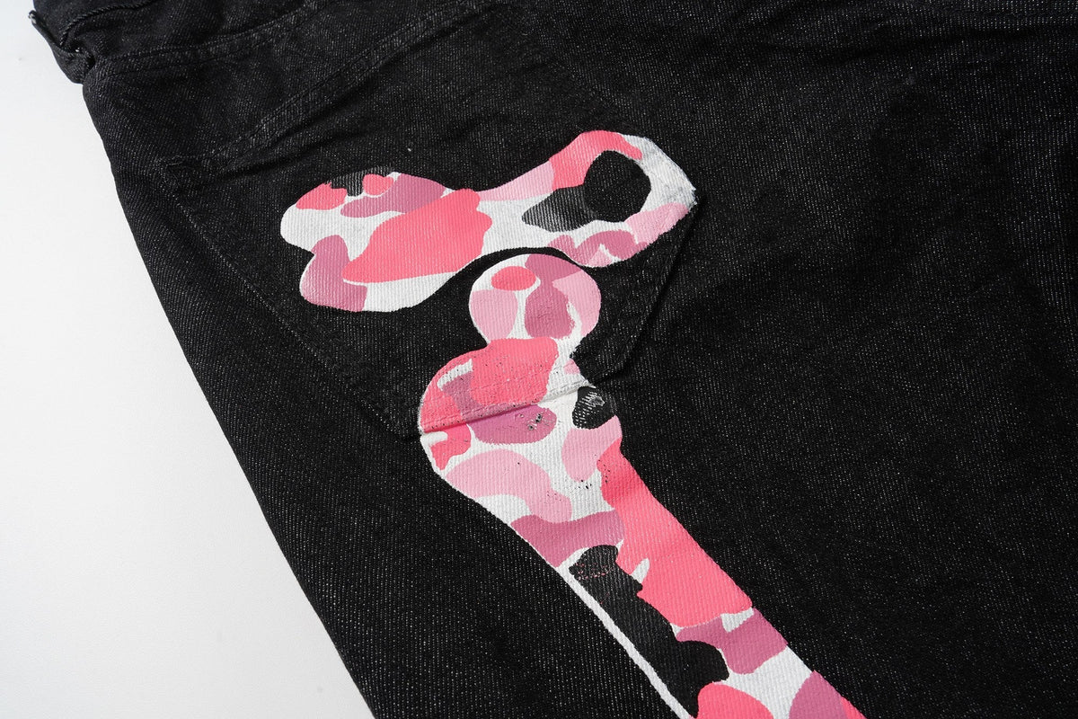 Pantalones vaqueros de pierna ancha con estampado de esqueleto de Madxmarx
