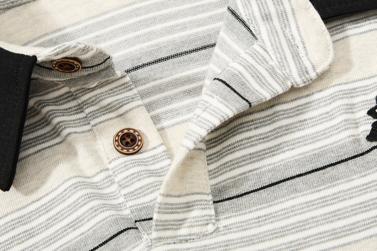 Madxmarx Striped Embroidered Rugby Polo Long Sleeve