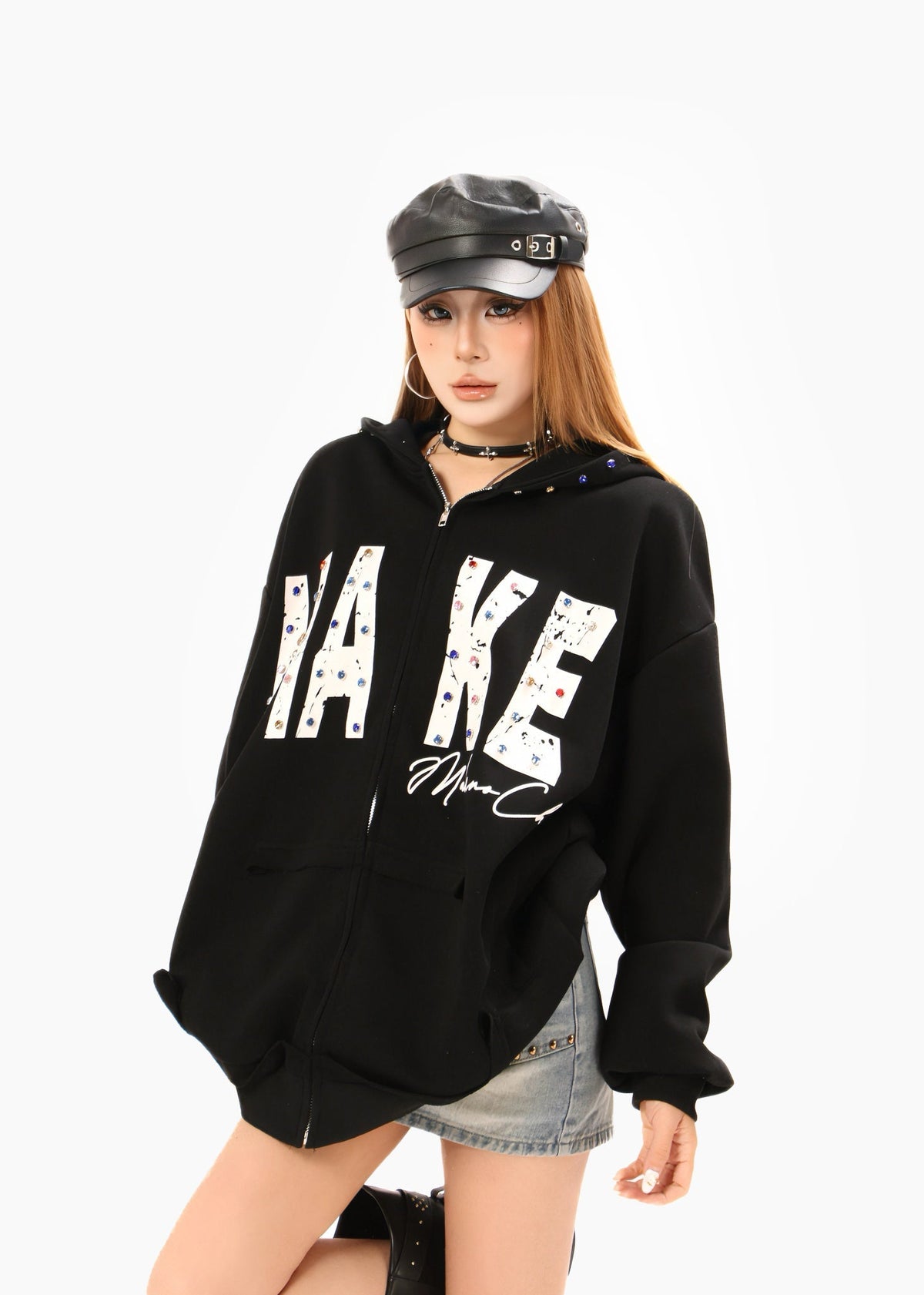 Madxmarx “MAKE” Studded Zip Hoodie