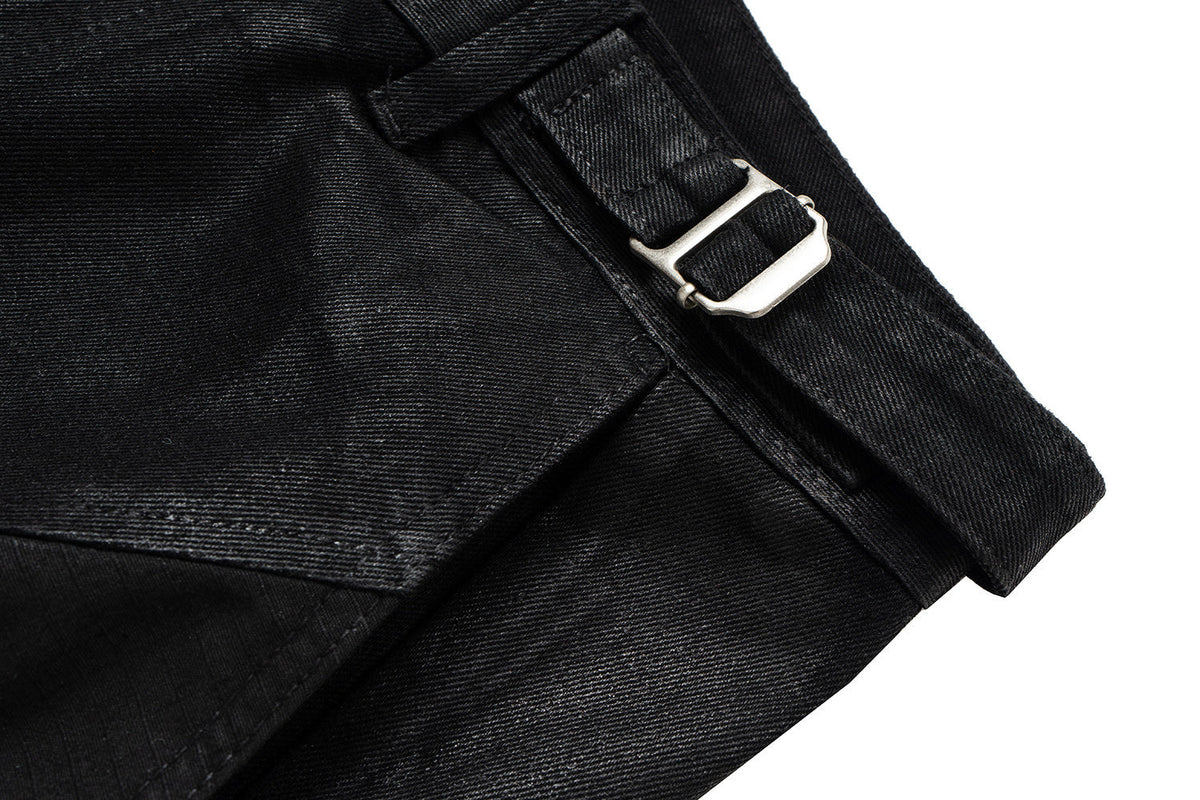 Pantalon en jean et cuir à surpiqûres incurvées Madxmarx