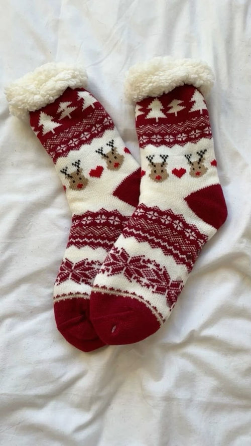 Chaussettes d'hiver pour les fêtes - Taille unique / Élan rouge foncé
