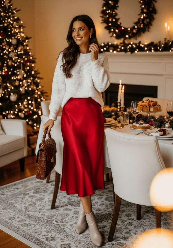 Satin High Waist Midi Skirt
