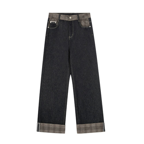 Pantalones de pernera ancha con dobladillo y cintura en contraste Madxmarx - XS / Azul