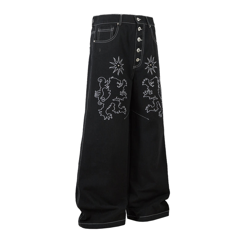 Madxmarx Embroidered Crest Wide-Leg Jeans
