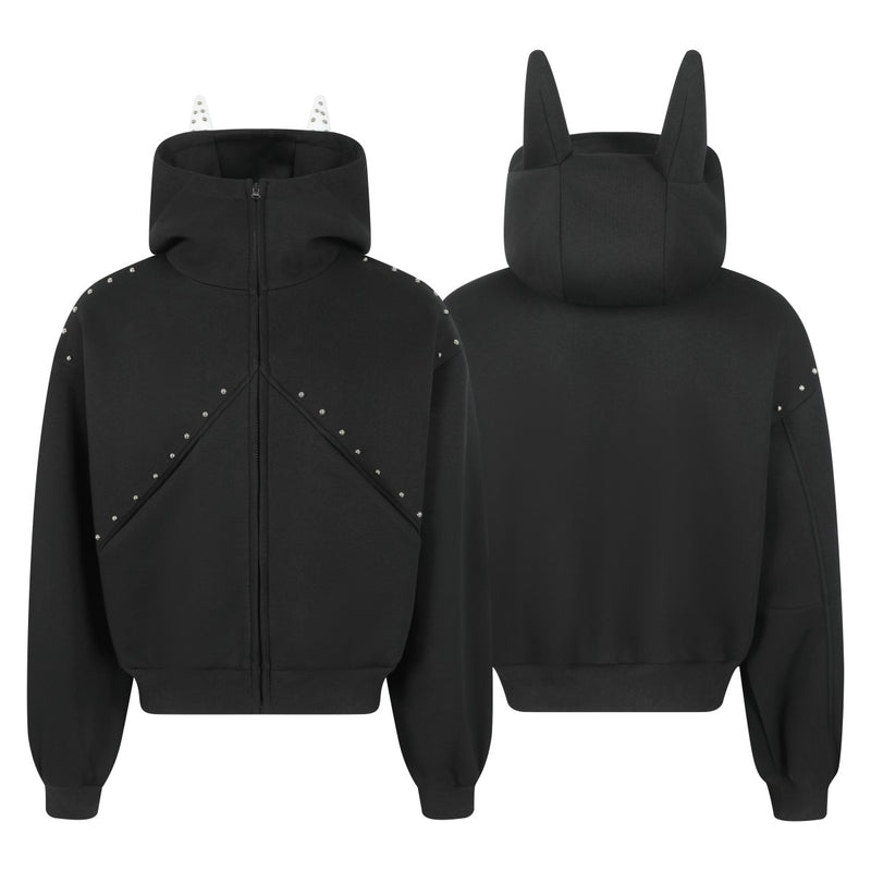 Madxmarx Devil Horn Studded High-Neck Zip Hoodie