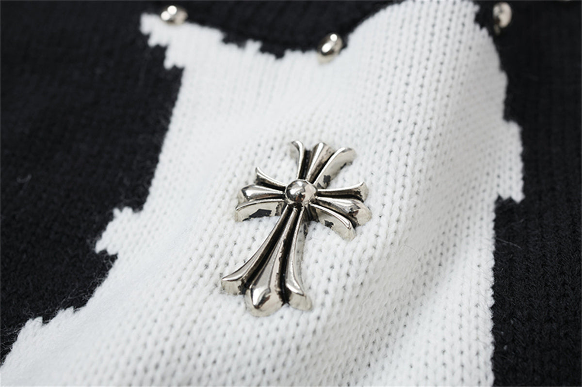Madxmarx Distressed Cross Knit Sweater