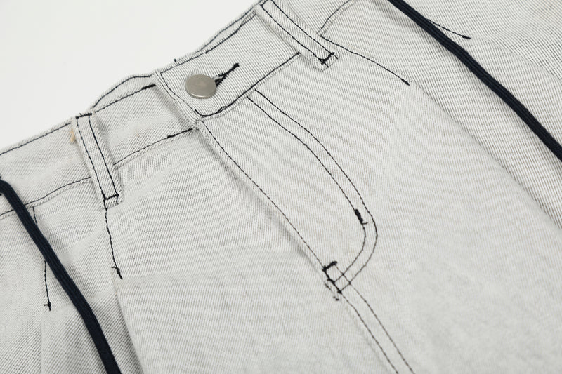 Madxmarx Contrast-Stitch Wide-Leg Denim Pants