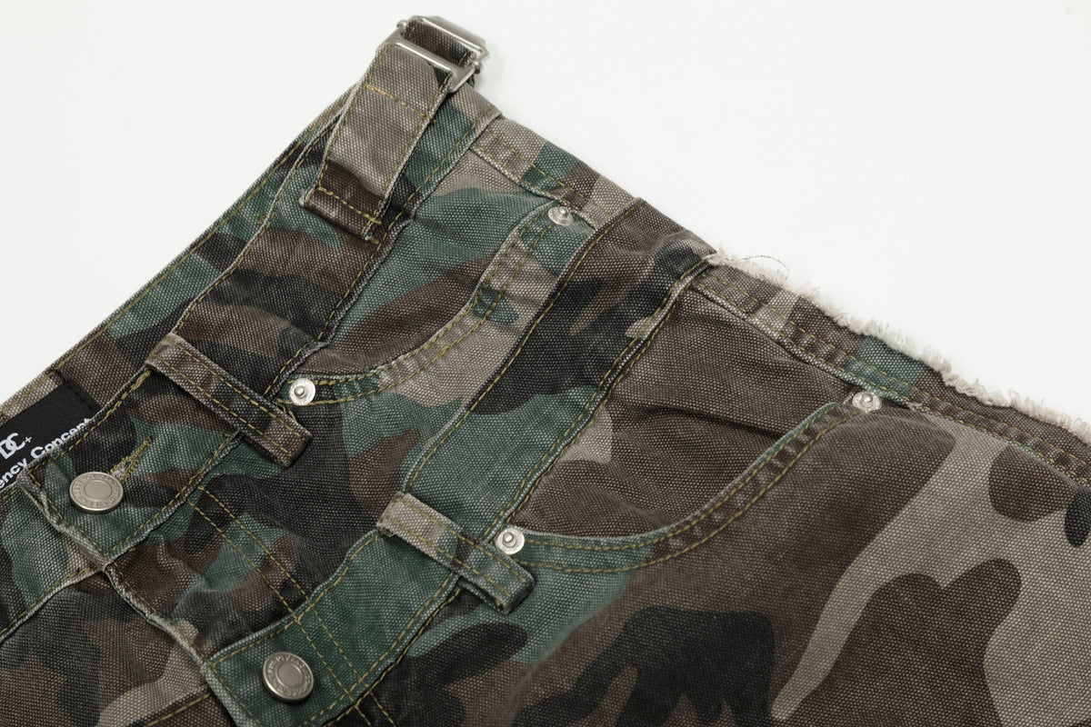 Calça Jeans Cargo Camuflada de Cintura Dupla Madxmarx