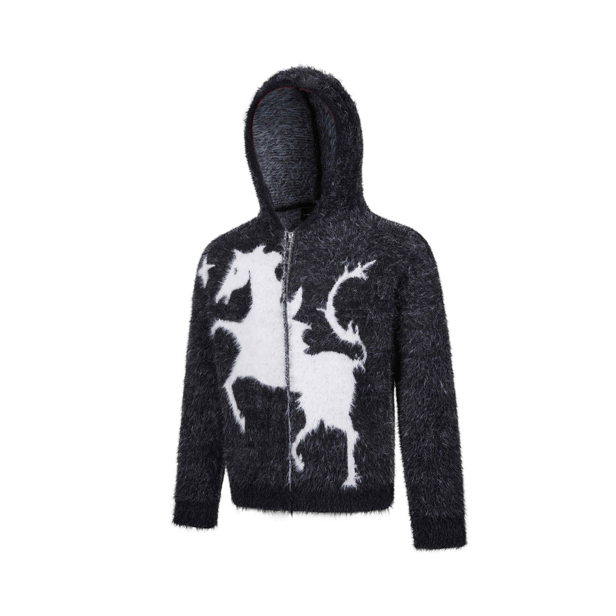 Madxmarx Fuzzy Graphic Zip-Up Sweater
