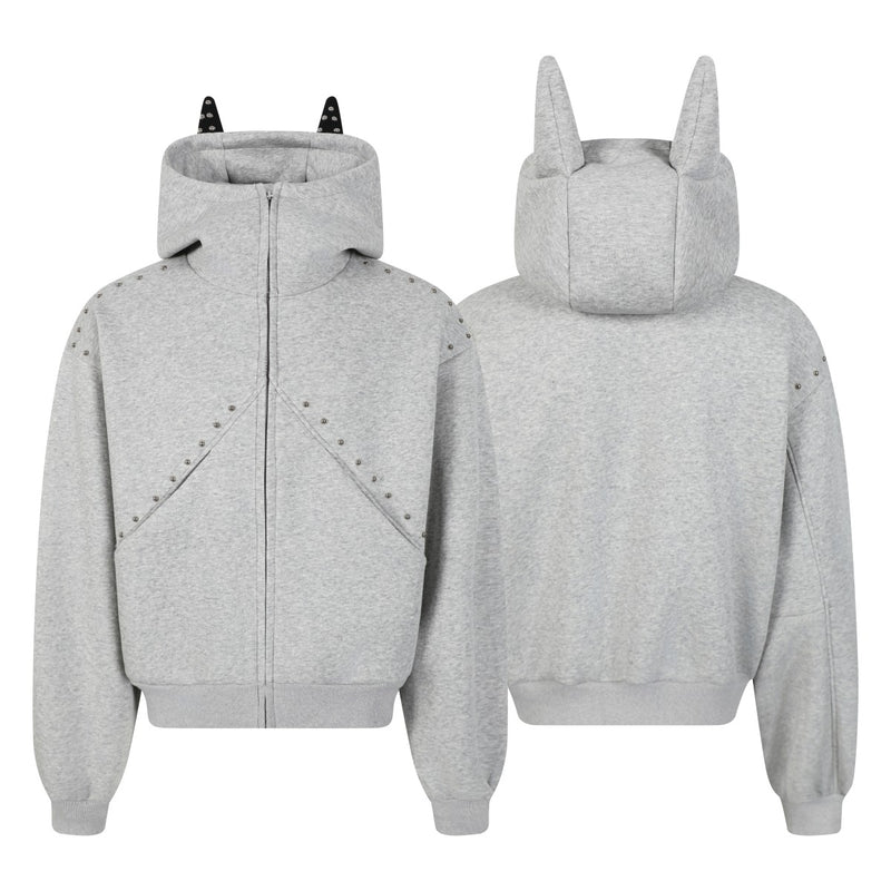 Madxmarx Devil Horn Studded High-Neck Zip Hoodie