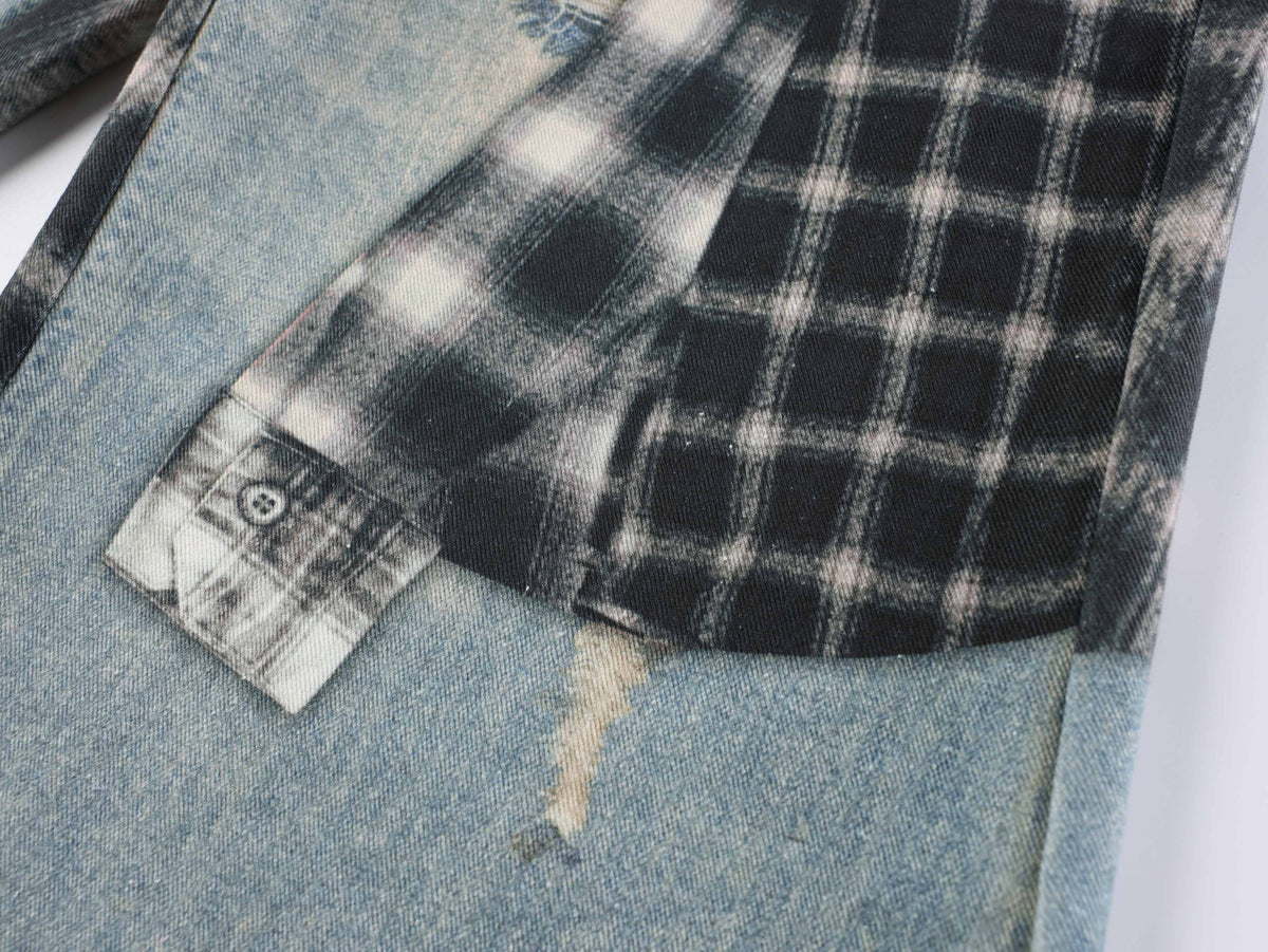 Jeans tipo globo de parches de franela en capas de Madxmarx