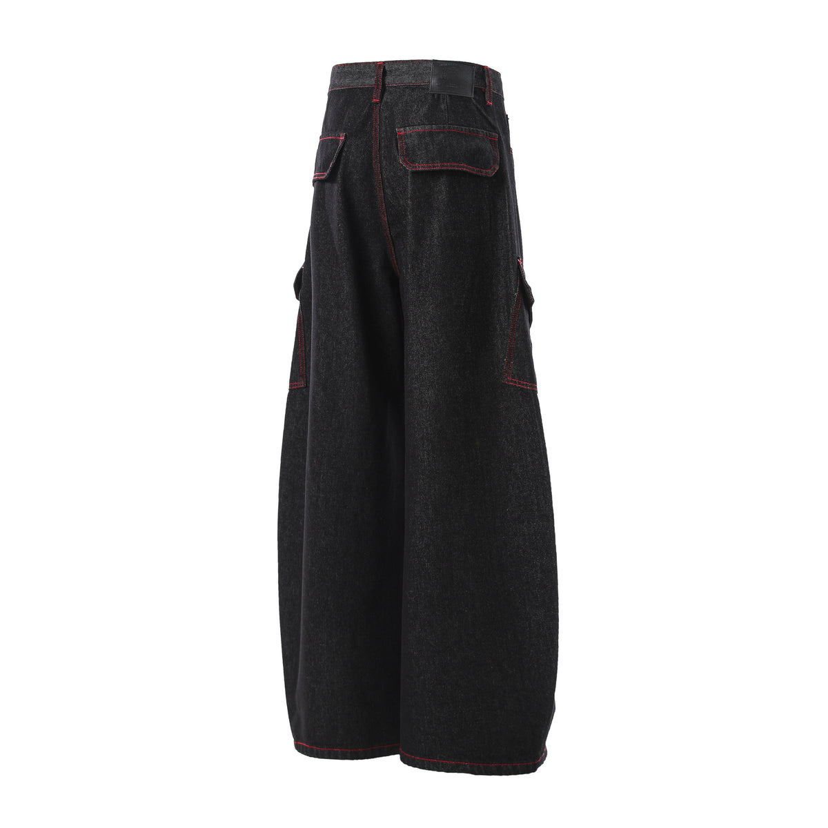 Pantalon cargo en jean incurvé à surpiqûres rouges Madxmarx