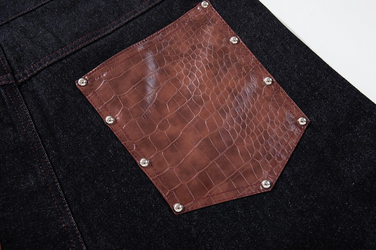 Madxmarx Croc-Effect Panel Studded Wide-Leg Jeans