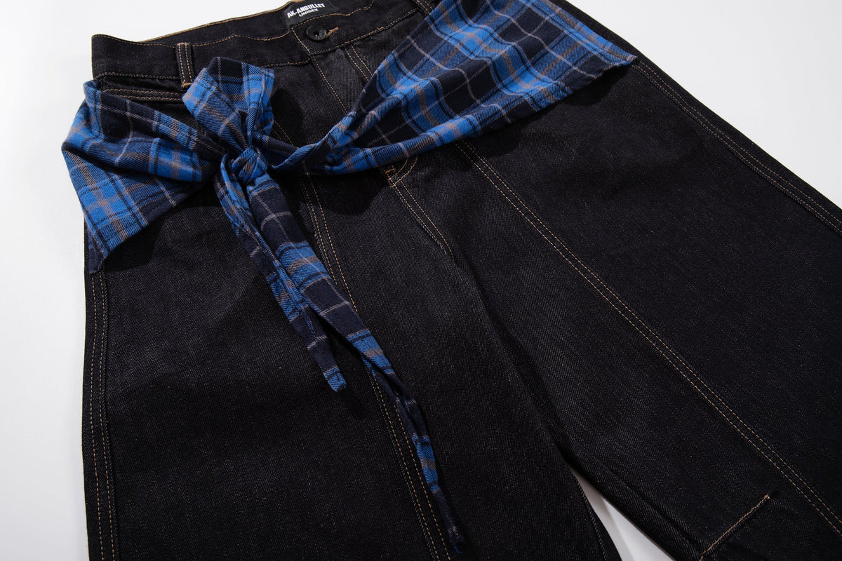 Madxmarx Plaid-Panel Wide-Leg Denim
