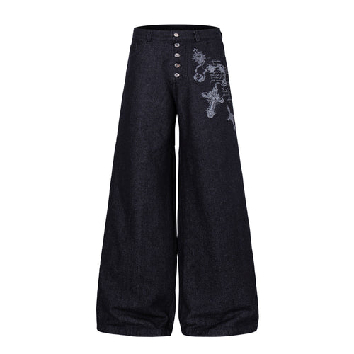 Madxmarx Gothic Cross Wide-Leg Jeans - M / Black