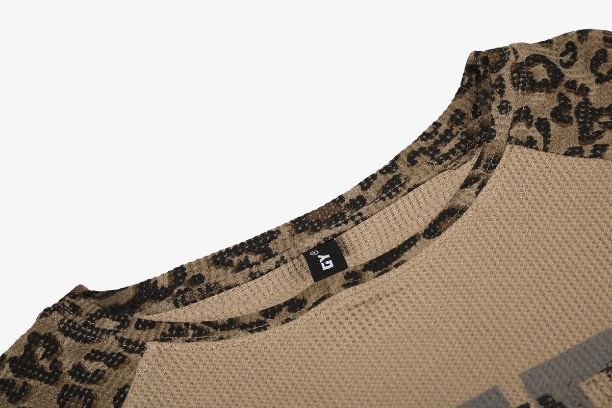 Madxmarx Leopard Sleeve Graphic Waffle Long Sleeve T-Shirt
