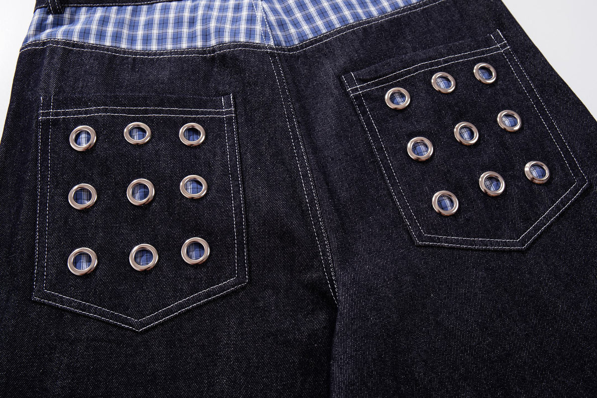 Madxmarx Raw Denim Eyelet Wide-Leg Jeans