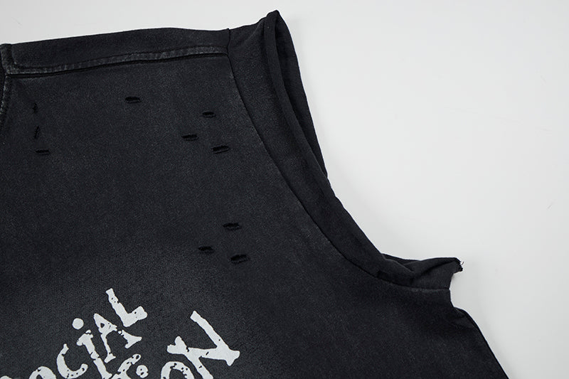 Madxmarx Distressed Cross Graphic Sleeveless T-Shirt
