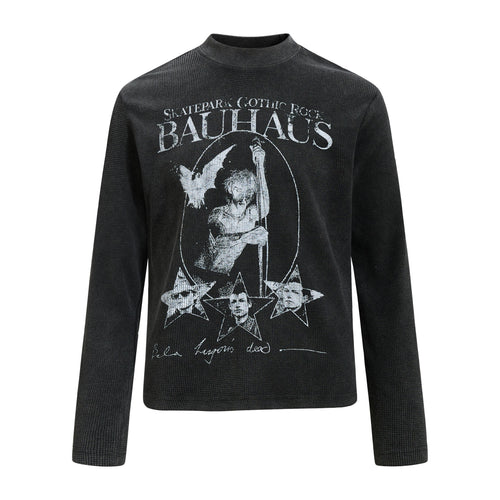 Madxmarx Bauhaus Graphic Waffle Long Sleeve Tee - S / Black