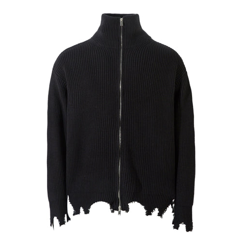 Madxmarx Distressed Zip-Up Knit Cardigan - M / Black
