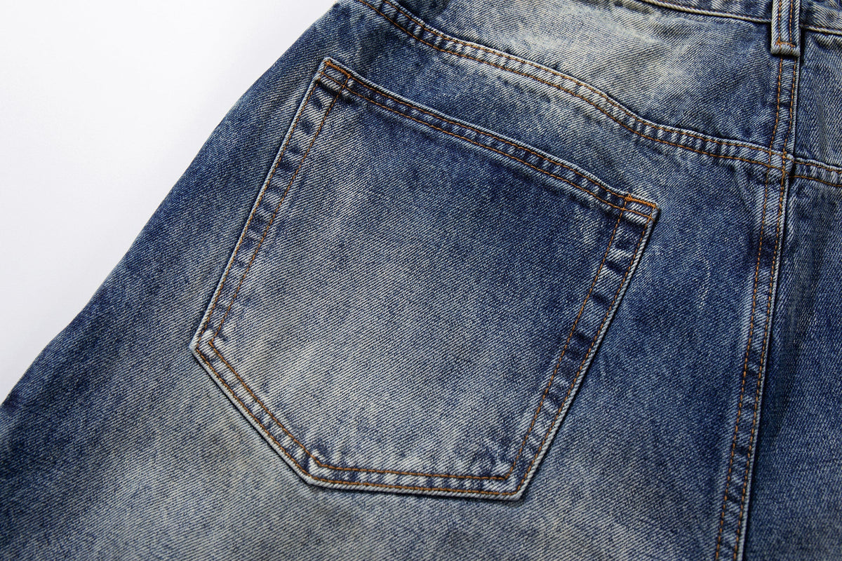 Jean large délavé à effet usé Madxmarx