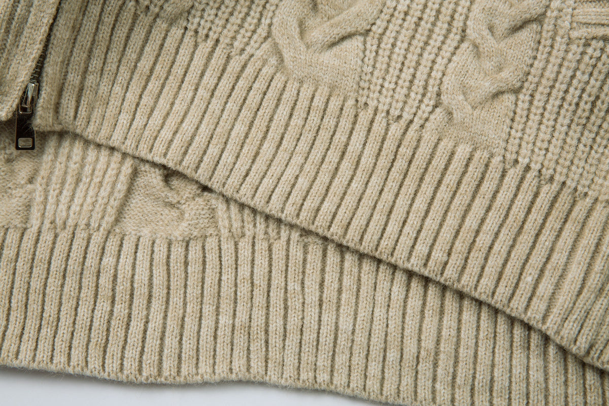 Madxmarx Cable Knit Zip-Up Sweater Jacket