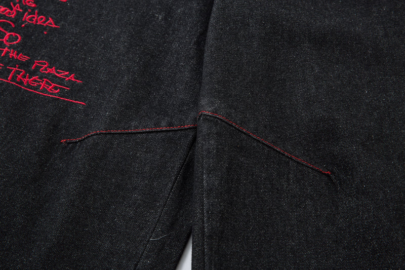 Madxmarx Red Stitch Embroidered Wide-Leg Jeans
