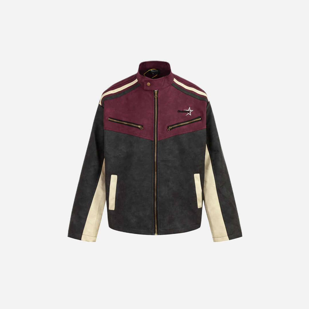 Streetwear Patchwork Hip Hop Leather Motorcycle Jacket